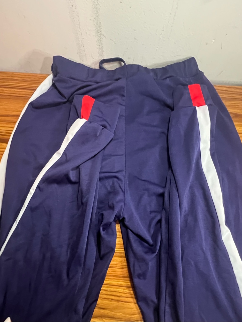 Women's Navy Track Pants with White Side Stripe and Red Accent